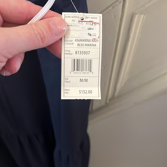 Navy Blue Silk Dress - Tiered With Spaghetti Straps - M - Picture 4 of 5